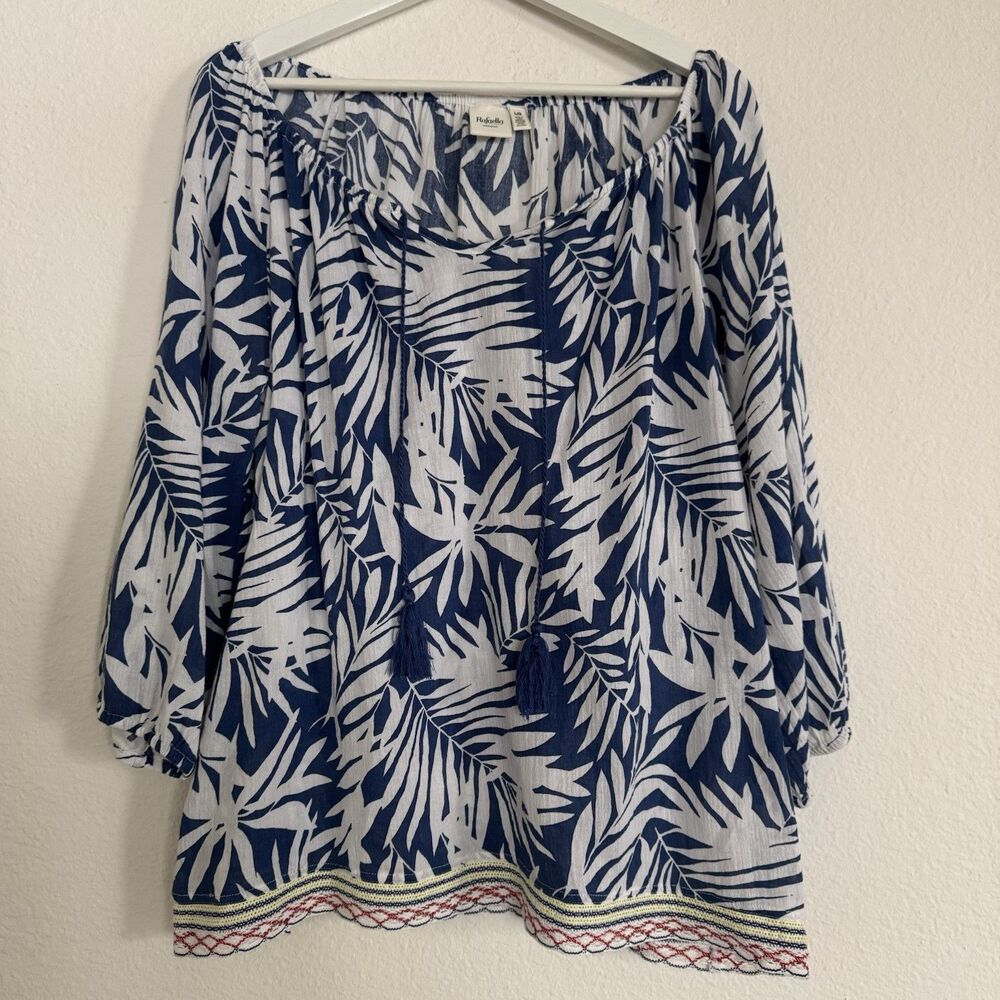 Rafaella Weekend  Blue Blouse Women's Size Large Floral Embroidered - Picture 4 of 16